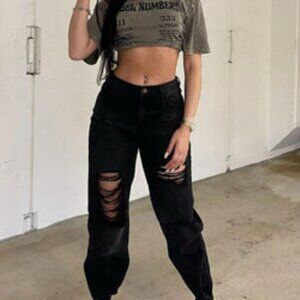 Everywhere You Go Ripped Mom Jeans - Black